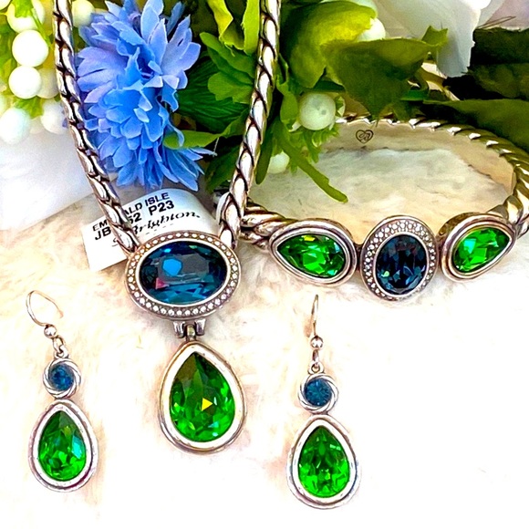 Brighton Jewelry - Brighton EMERALD ISLE Green Blue Swarovski Crystal Necklace Bracelet Earrings